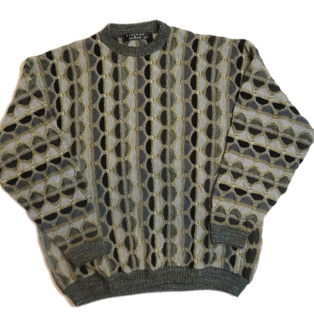 Protege Vintage 3D Knit Crewneck Sweater Mens‎ XL Cosby Pullover. Textured